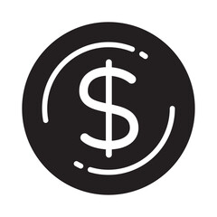 dollar coin icon. black silhouette.