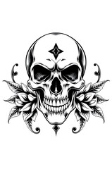 Fototapeta premium black and white scary skull tattoo design , digital illustration