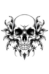 Fototapeta premium black and white scary skull tattoo design , digital illustration