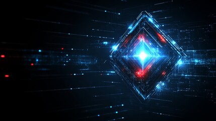 Abstract Futuristic Energy Core Digital Crystal Glowing Neon Lights Technology Background