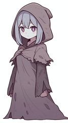 Naklejka premium Enigmatic Girl in a Torn Cloak