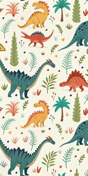Colorful cartoon dinosaur pattern for kids.