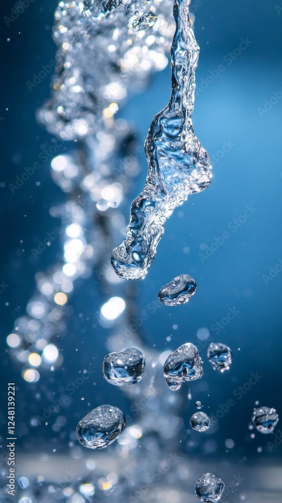 Poster dancing droplets cascade through clear, tranquil water, creating captivating reflections and pattern