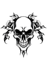 Fototapeta premium ornamented black and white human skull digital tattoo model