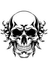 Fototapeta premium black and white human skull with ornaments , digital tattoo model 