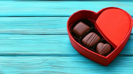 Heart Shaped Box of Delicious Assorted Chocolate Treats on Wood