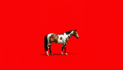 Elegant Appaloosa horse standing proudly against a bold red background, minimalist art