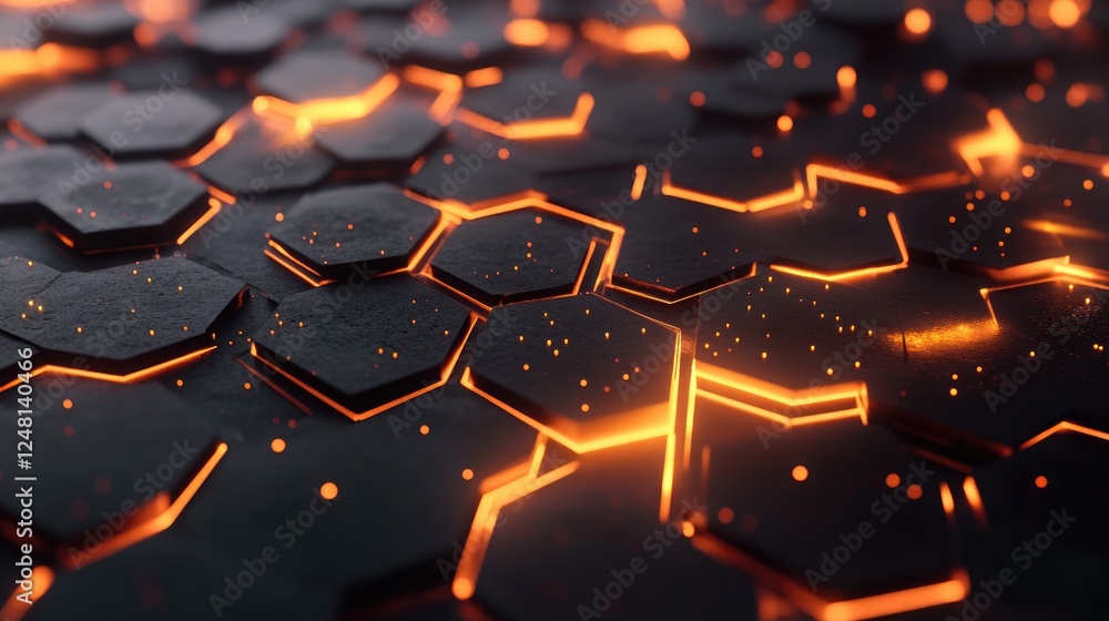 Poster A network of interlocking hexagons pulsating with light, symbolizing the structural foundation of advanced technology that propels infrastructural growth and development.