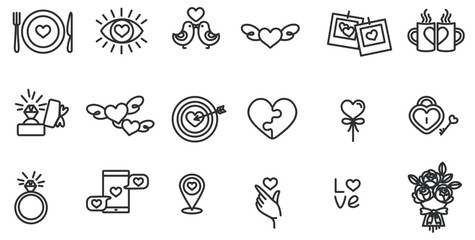 Valentines day icons set. Outline symbols. Celebration. editable