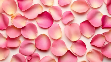 Delicate Pink Rose Petals Spread Across a Light Background