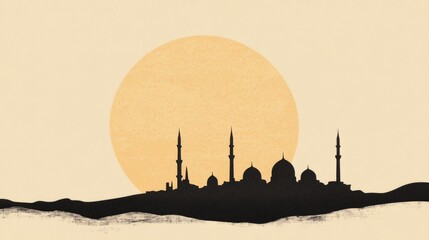 Obraz premium Silhouette of Mosques at Sunset