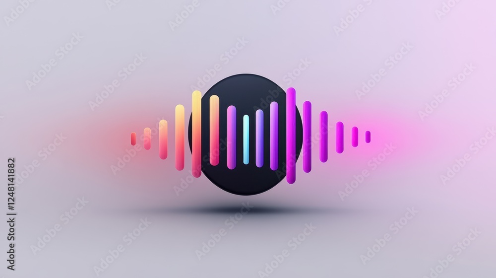 Aufkleber colorful sound waves radiate around a dark sphere creating an energetic visual display in a harmonio