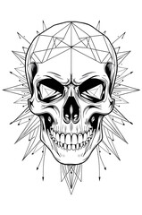 Fototapeta premium human skull black and white sketch , geometrical shapes