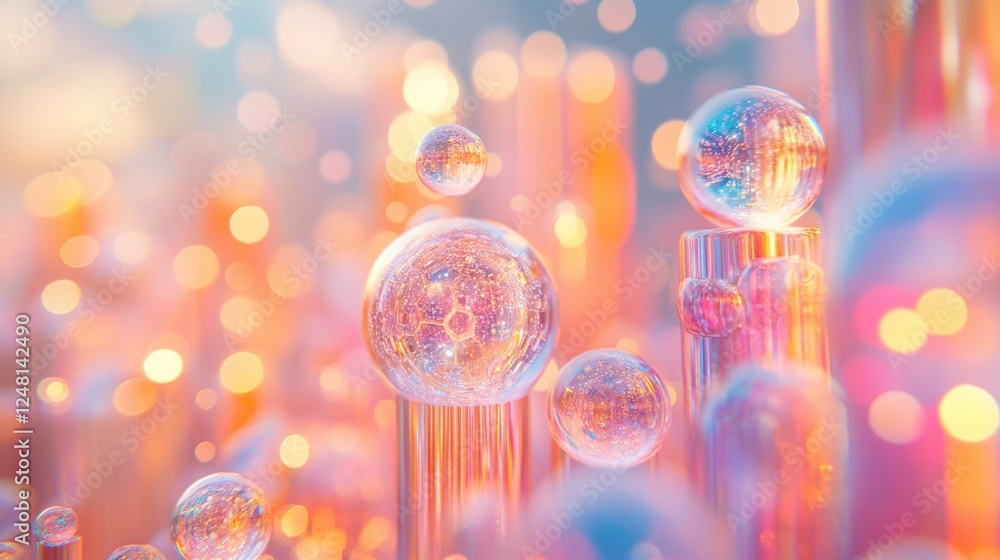 Poster captivating bubbles and shimmering reflections create a dreamlike atmosphere in a colorful abstract 
