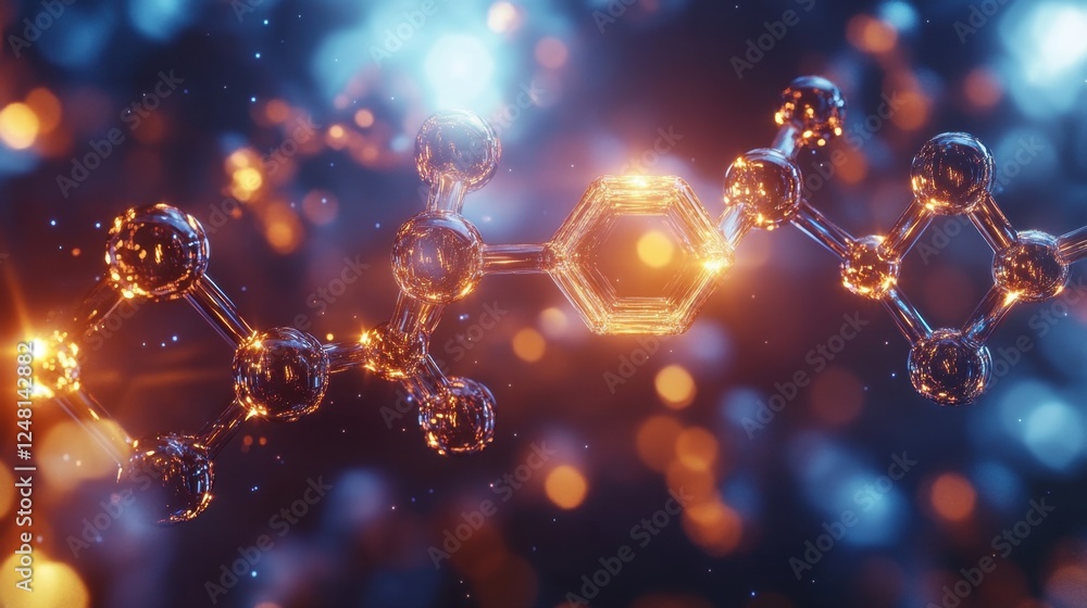 Poster intricate molecular structure shines with vibrant colors in a captivating abstract representation of