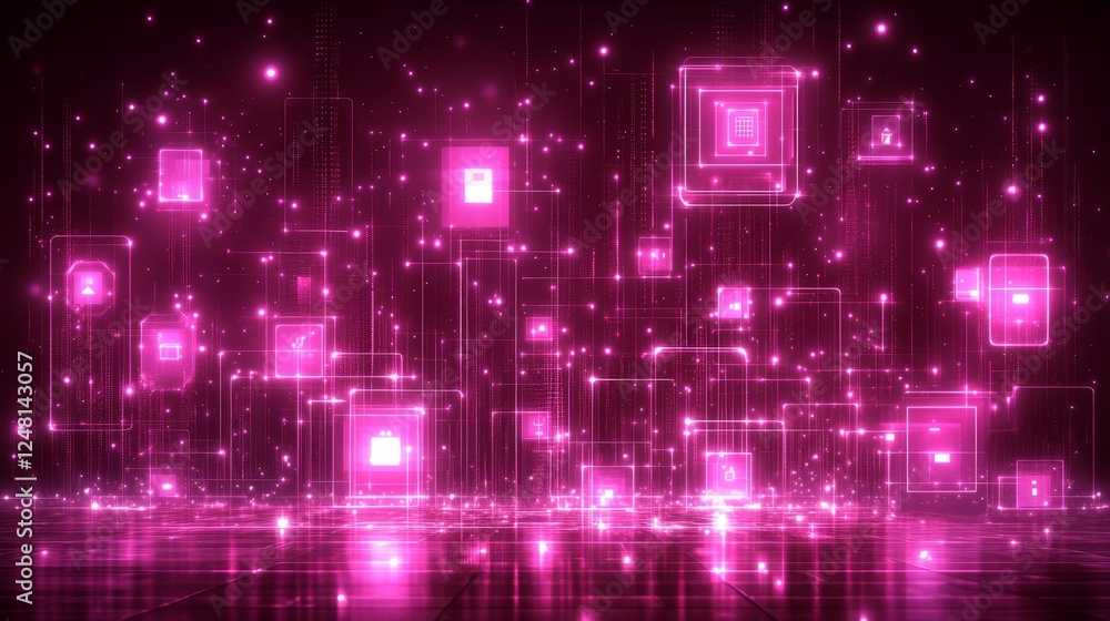 Poster abstract pink digital data stream network technology background