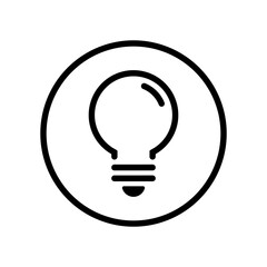 Simple light bulb outline icon on circle line. Lamp insight sign symbol