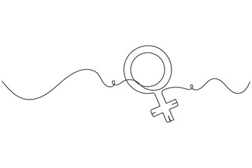 Female gender symbol continuous one line drawing and Female gender minimalist style isolate outline vector icon