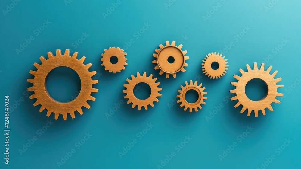 Poster a series of floating gears in various sizes turning together in harmony, symbolizing the collaborati