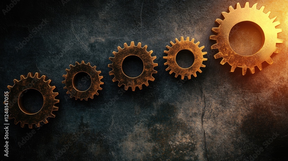 Poster a series of floating gears in various sizes turning together in harmony, symbolizing the collaborati