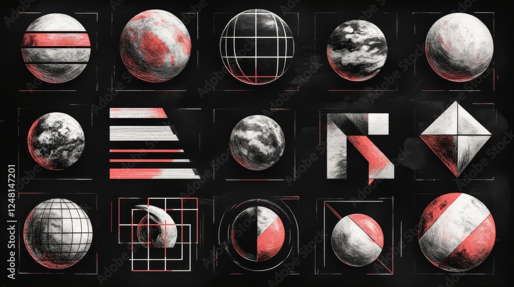 Poster abstract geometric shapes red and white texture background design