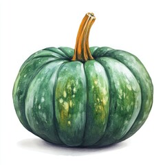 Green pumpkin on white background