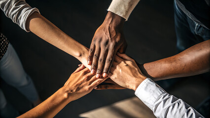 Diverse Hands Together Forming Unity and Support in Collaboration