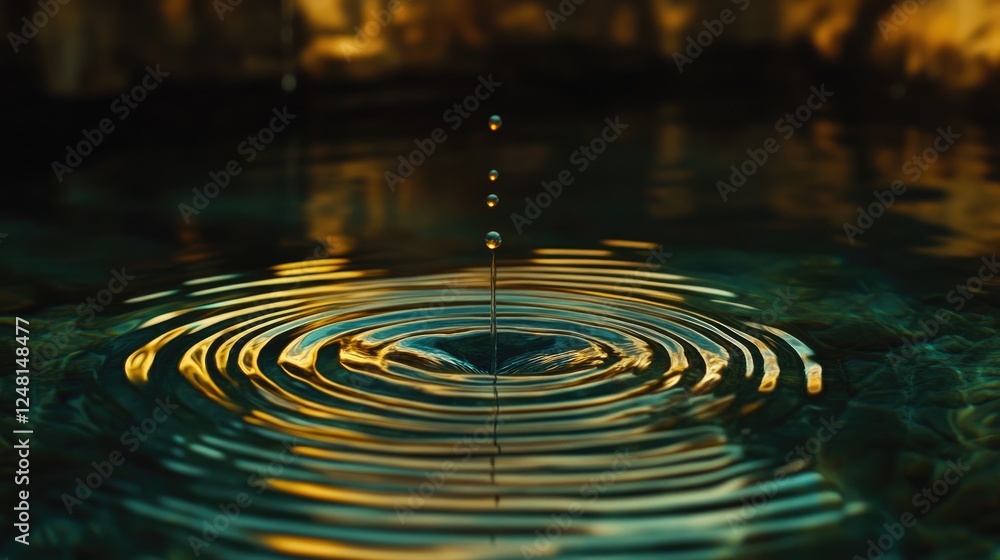 Aufkleber A single droplet suspended in air, creating ripples in a serene pool, symbolizing the spreading influence of actions and thoughts.