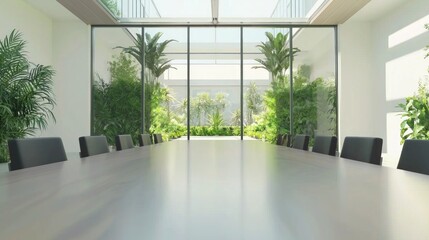 Modern Glass Conference Room with Indoor Plants and Natural Light