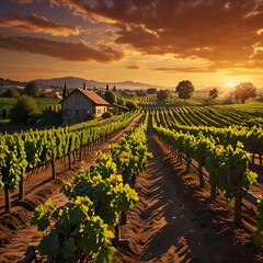 vineyard at sunset