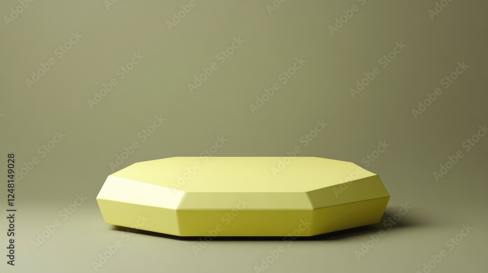 Poster a sleek yellow-green rhombus podium with a smooth surface, perfect for displaying an elegant packagi