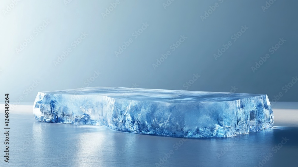 Poster a smooth crystalized ice podium with sapphire reflections, perfect for showcasing an exquisite produ