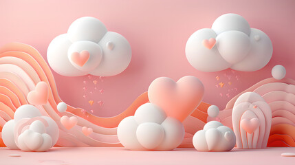 Soft fluffy clouds with heart shaped details create dreamy atmosphere