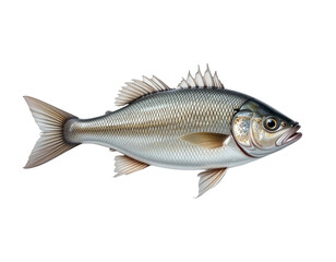One fresh sea bass fish isolated on white background