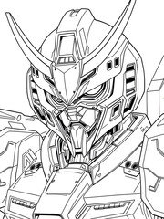 mecha robotic japanese demon samourai mask , black and white digital sketch 