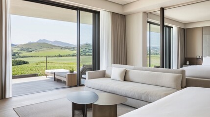 Fototapeta premium Modern Minimalist Suite with Scenic View and Natural Light