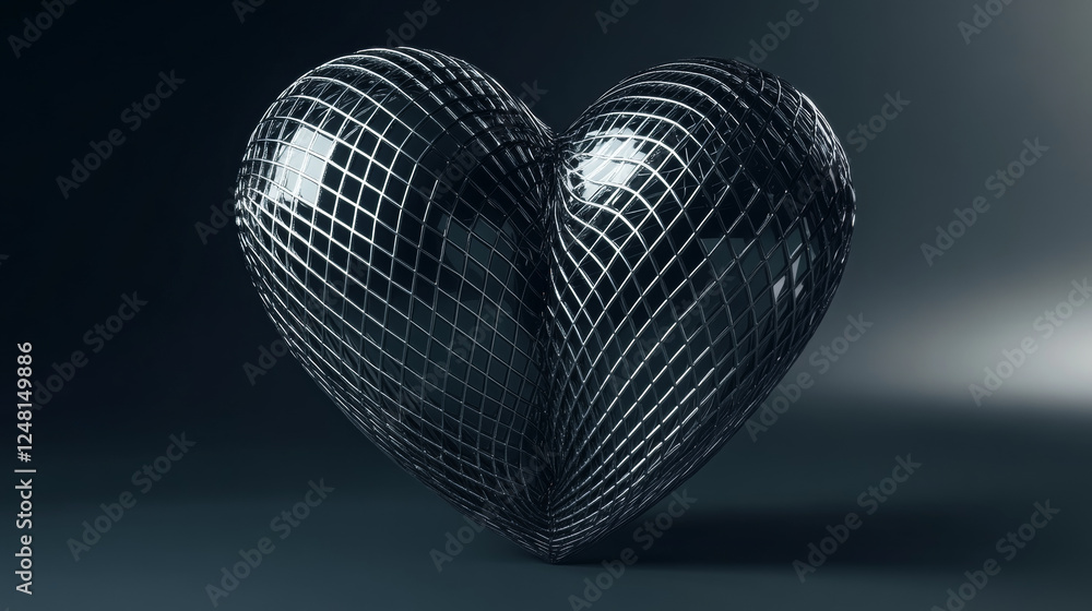 Poster 3d wireframe heart line shape. abstract geometric mesh polygon sphere graphic object. outline white 