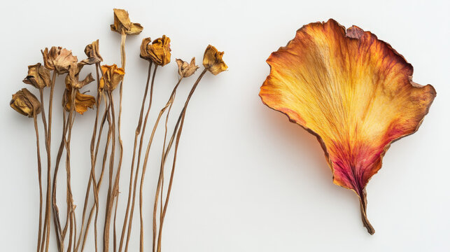 Yellow leaves and withered flowers decoration