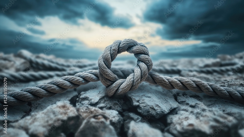 Aufkleber A solid loop knot stands resilient amid a pile of broken ropes, symbolizing the strength of unity and persistence in challenging times.
