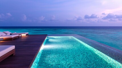 Picturesque Pool Overlooking Horizon at Dusk with Soft Lighting