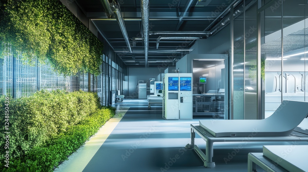 Poster A state-of-the-art waste recycling facility using AI-driven sorting and automation to transform medical waste into biodegradable materials, promoting eco-friendly solutions.