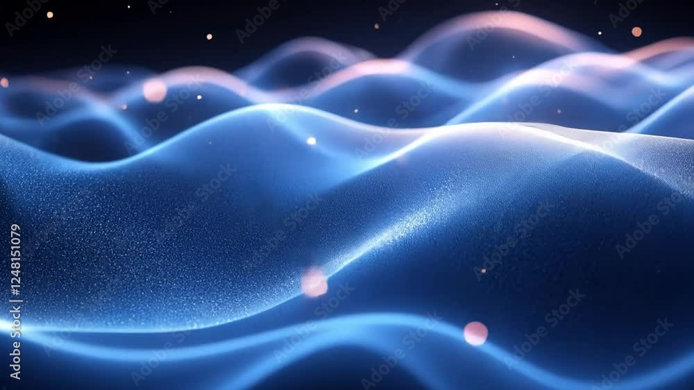 Poster oceanic abstraction: an abstract representation of an ocean scene, with glowing blue waves and float