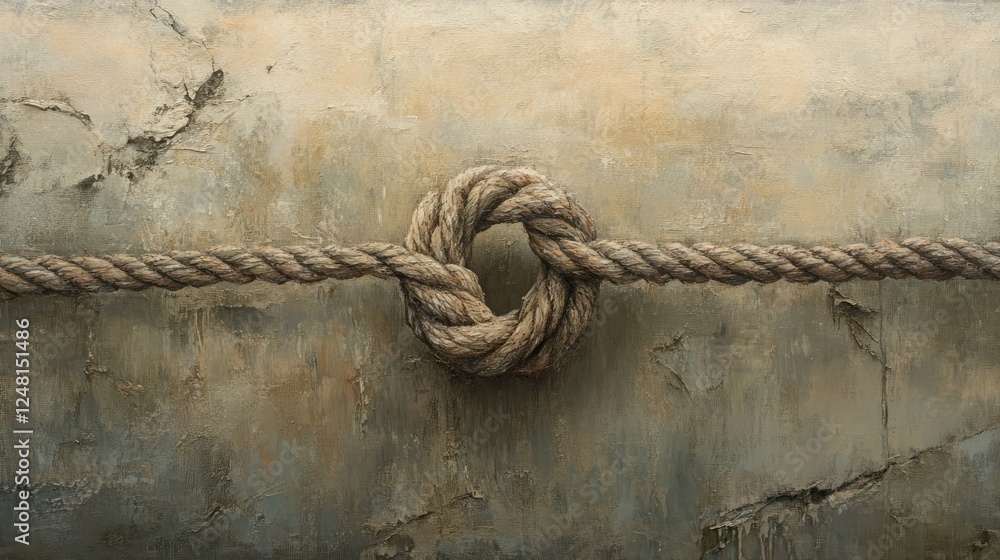 Poster a sturdy loop knot holding firm among broken, frayed ropes, symbolizing resilience, strength, and un