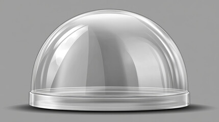 Glass hemisphere transparent dome. Realistic vector illustration set of plastic protection half globe. Geometric ball to cover showcase or product stand. Empty round clear safety container or jar.