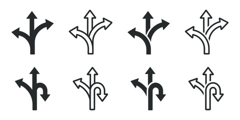 Choice vector icons set. Alternate Route line and filled vector symbols designs