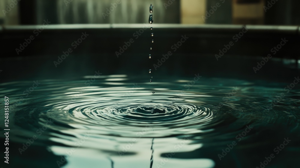 Poster a suspended droplet causing ripples in a calm pool, symbolizing how actions and ideas can ripple out