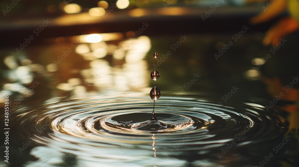 Poster a suspended water droplet sending ripples across a calm pool, symbolizing the far-reaching impact of