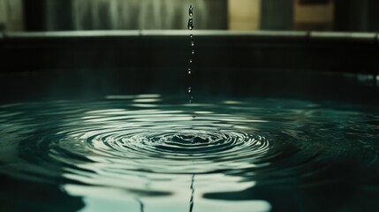 A suspended droplet causing ripples in a calm pool, symbolizing how actions and ideas can ripple outward and create lasting influence.
