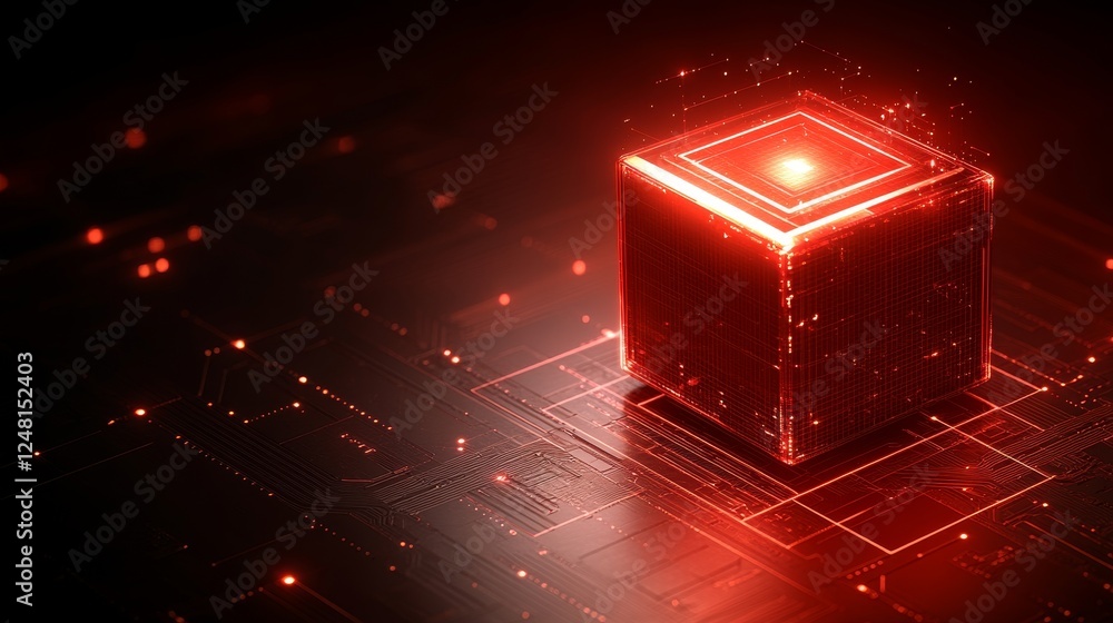 Poster abstract red digital cube glowing futuristic technology innovation data network