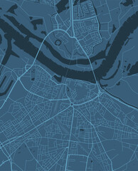 Blue Nijmegen map, city in Netherlands. Streetmap municipal area.